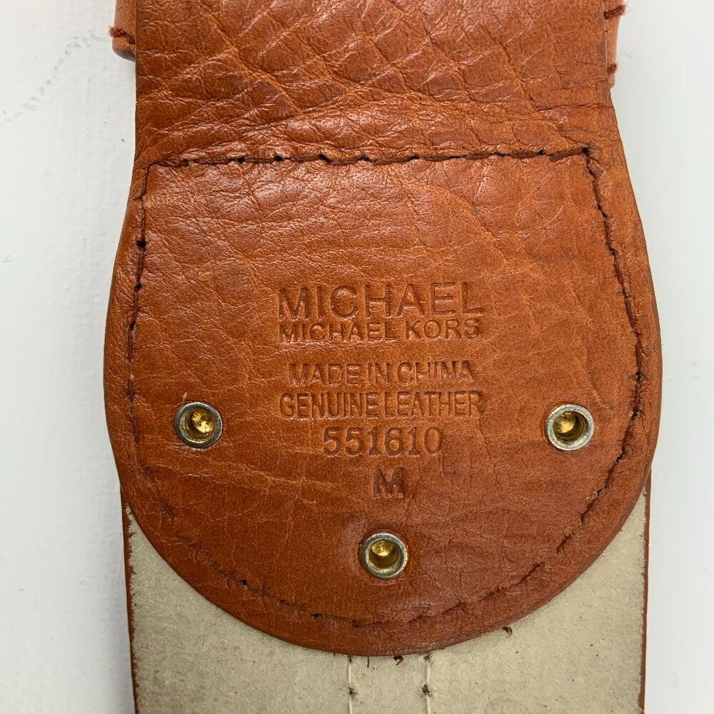 MICHAEL KORS Wide Leather Busket Weave Brown Belt Gold Buckle Sz M - Picture 3 of 16
